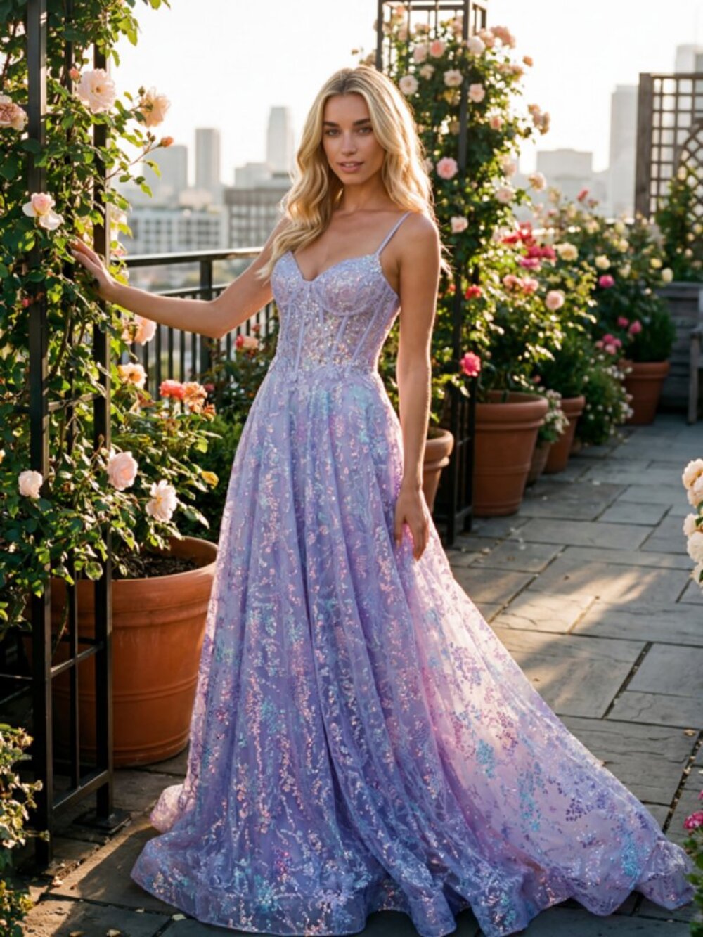 NEW LILAC Lace Evening Gown Floor Length Formal Elegant Stunning JT2642G